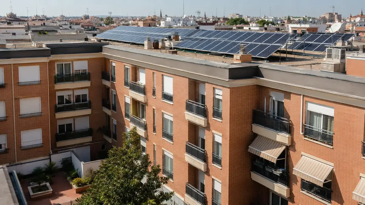 Edificio residencial con una instalación fotovoltaica compartida en la cubierta