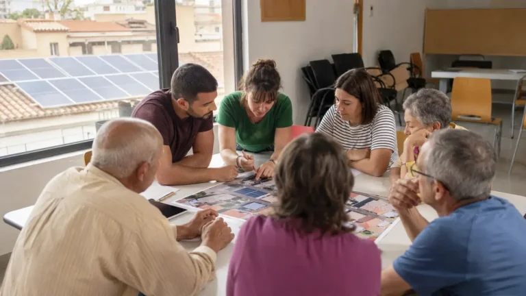 Grupo de vecinos reunido para estudiar un proyecto de comunidad energética local